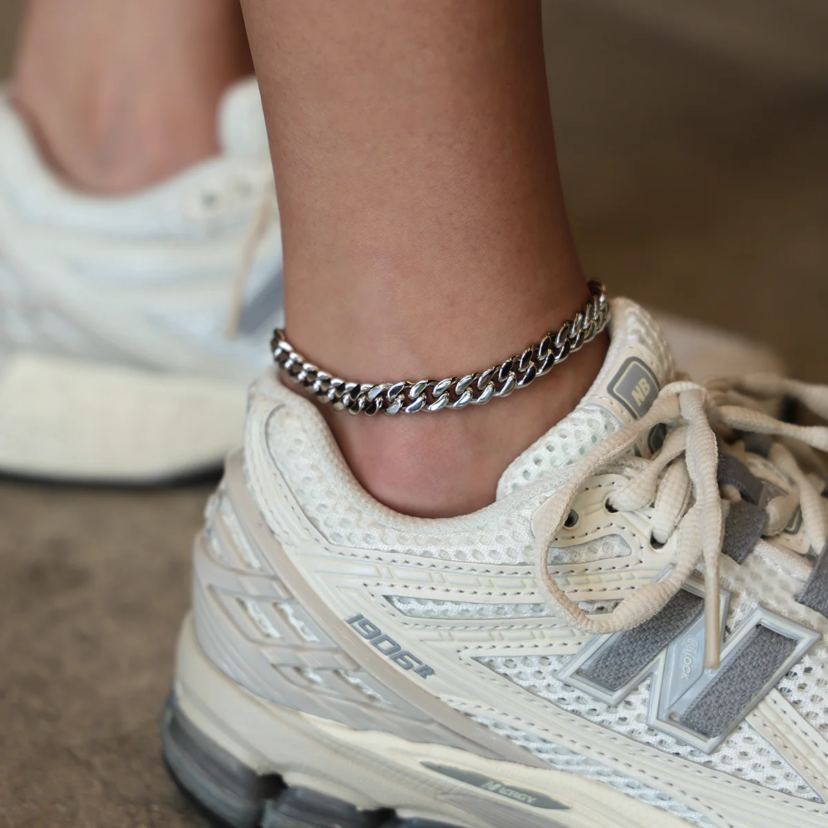 Miami Cuban Anklet in White Gold- 8mm