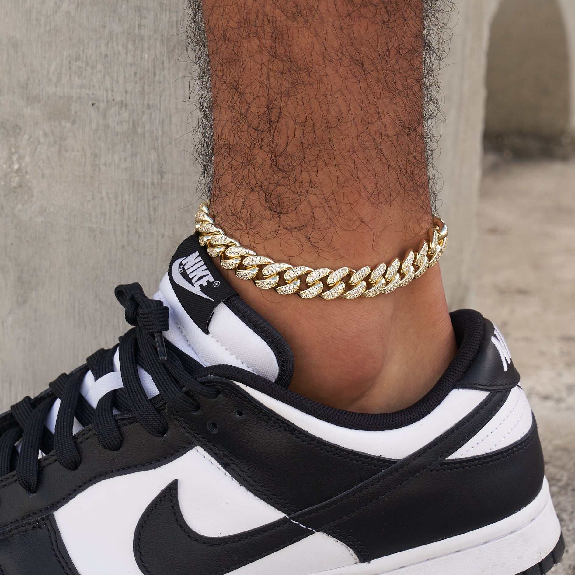 12MM Diamond Cuban Anklet - Yellow Gold
