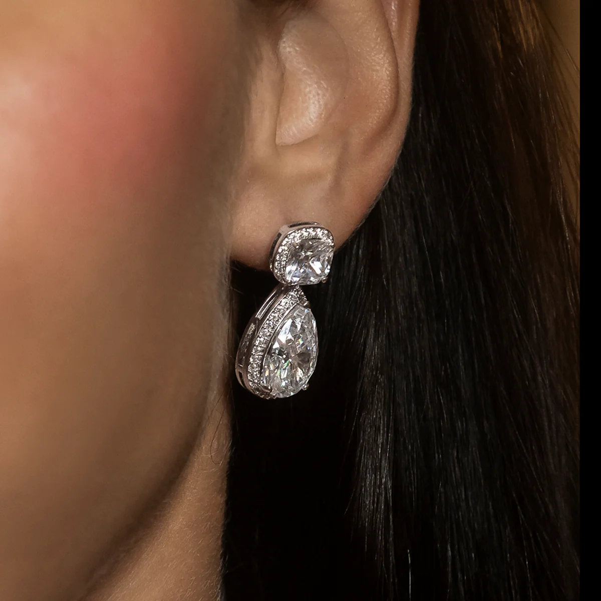 Iced Diamond Cushion Cut Drop Earrings