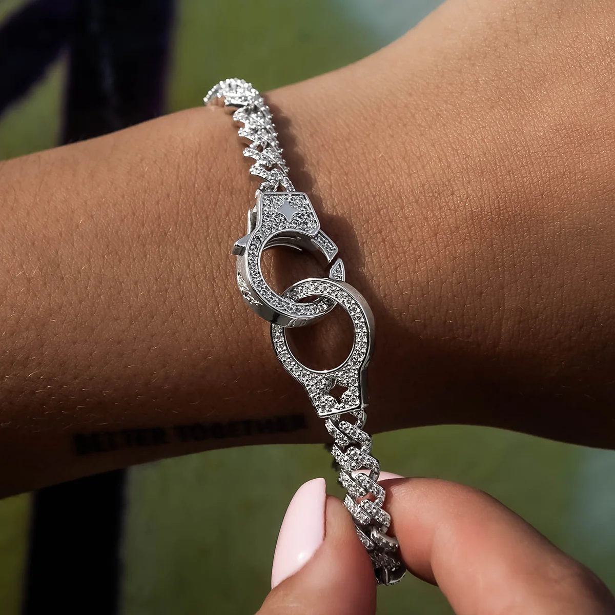 Iced Handcuff Diamond Prong Cuban Bracelet in White Gold