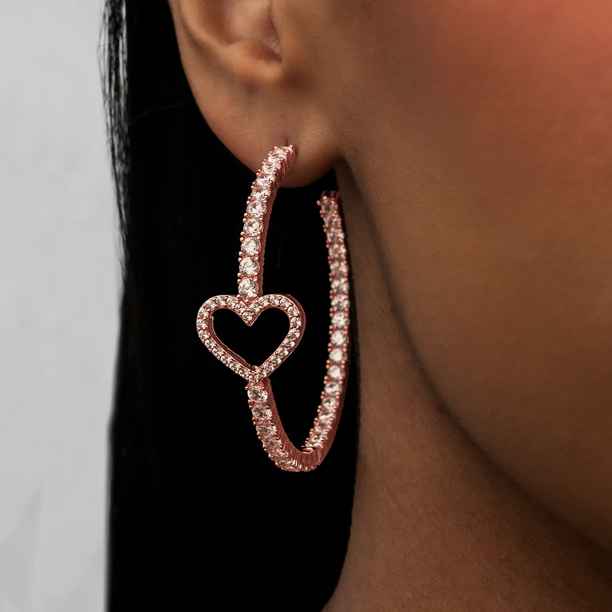 Heart Tennis Hoop Earrings - Rose Gold