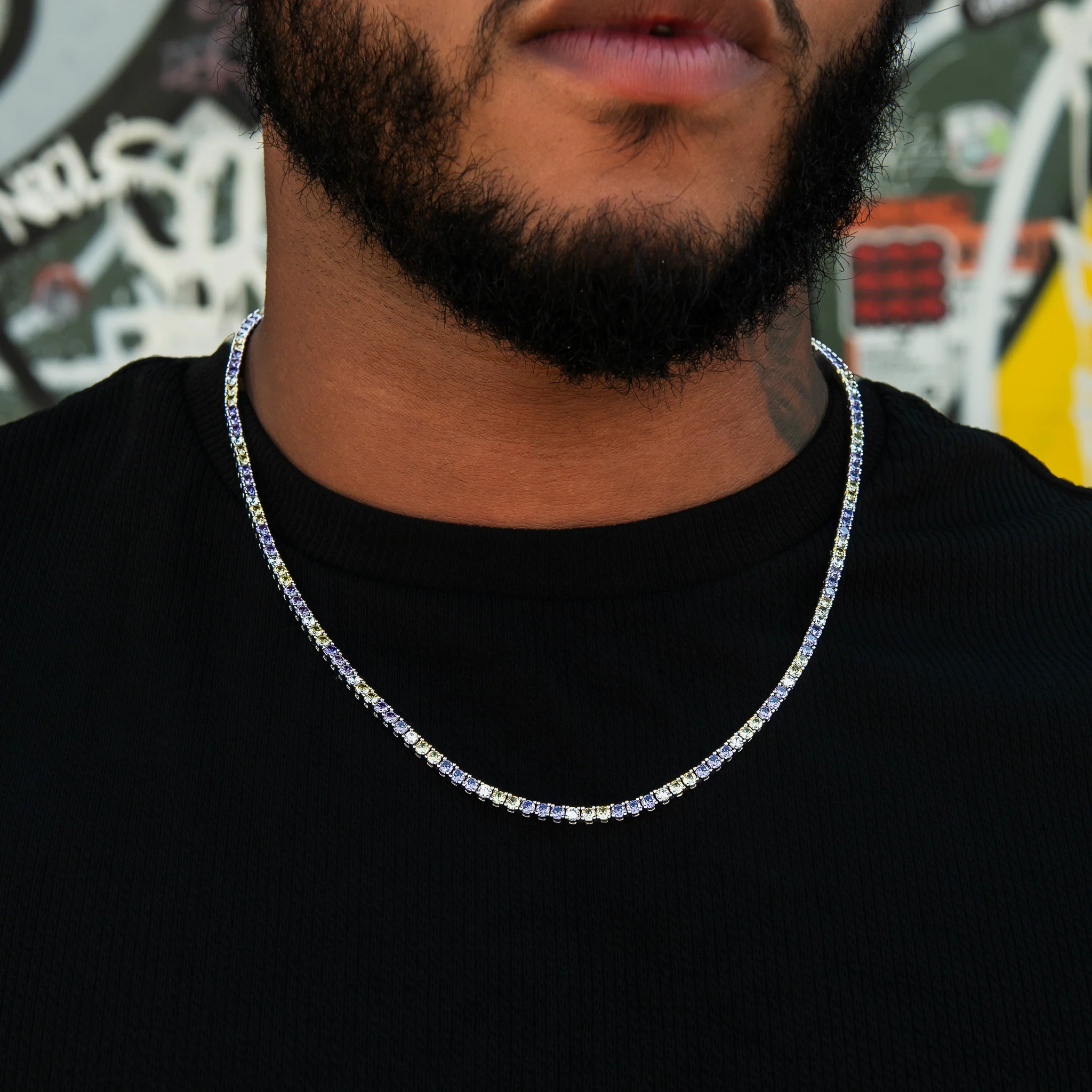 3MM Diamond Tennis Chain - Purple Yellow White