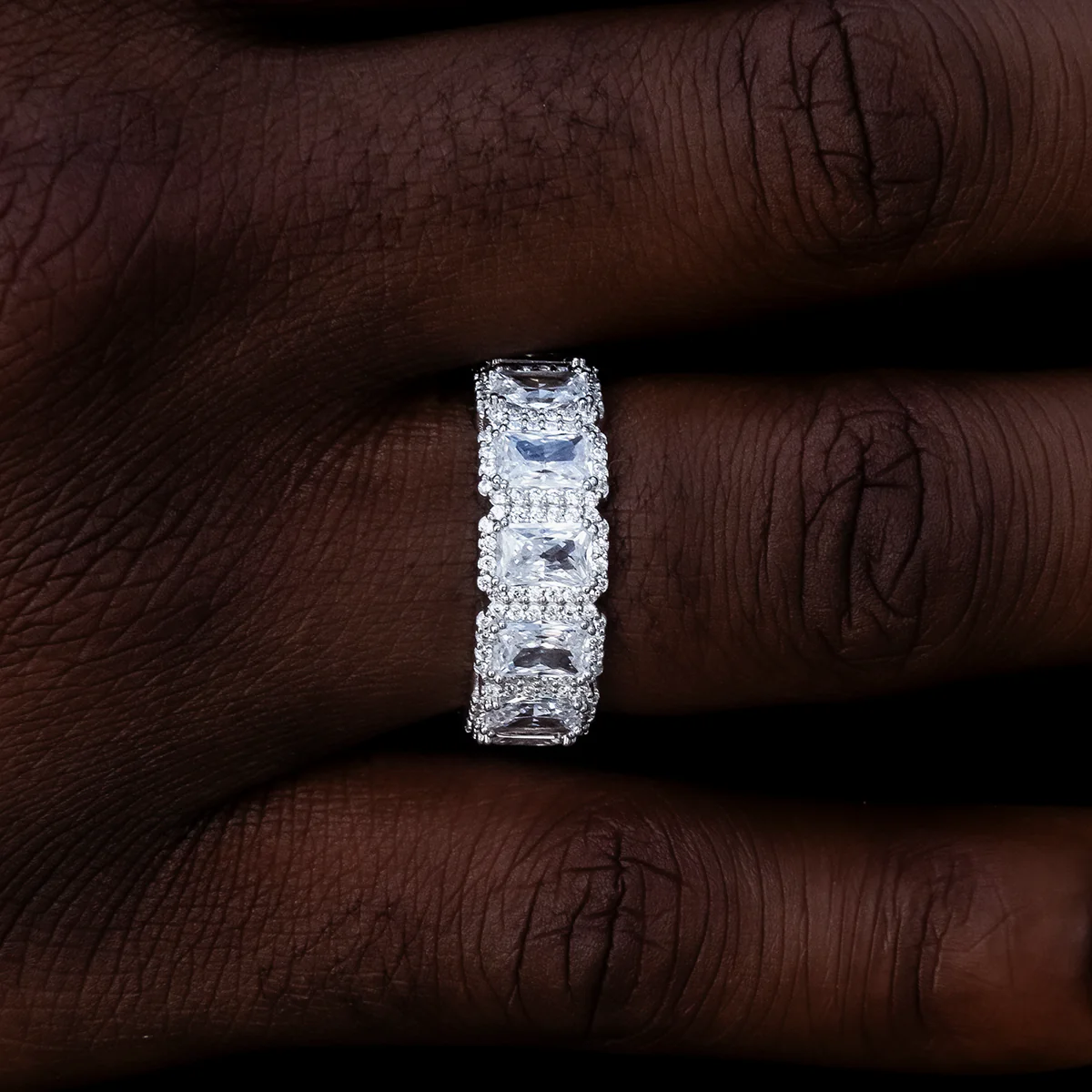 Diamond Baguette Halo Ring in White Gold Vermeil