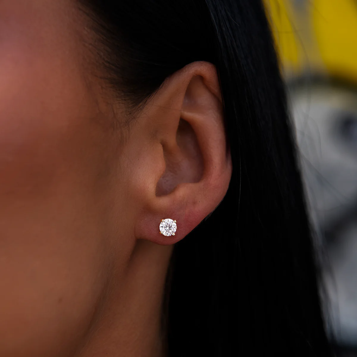 3mm Diamond Tennis Necklace + Bracelet + 5mm Round Cut Stud Earring Bundle in Yellow Gold