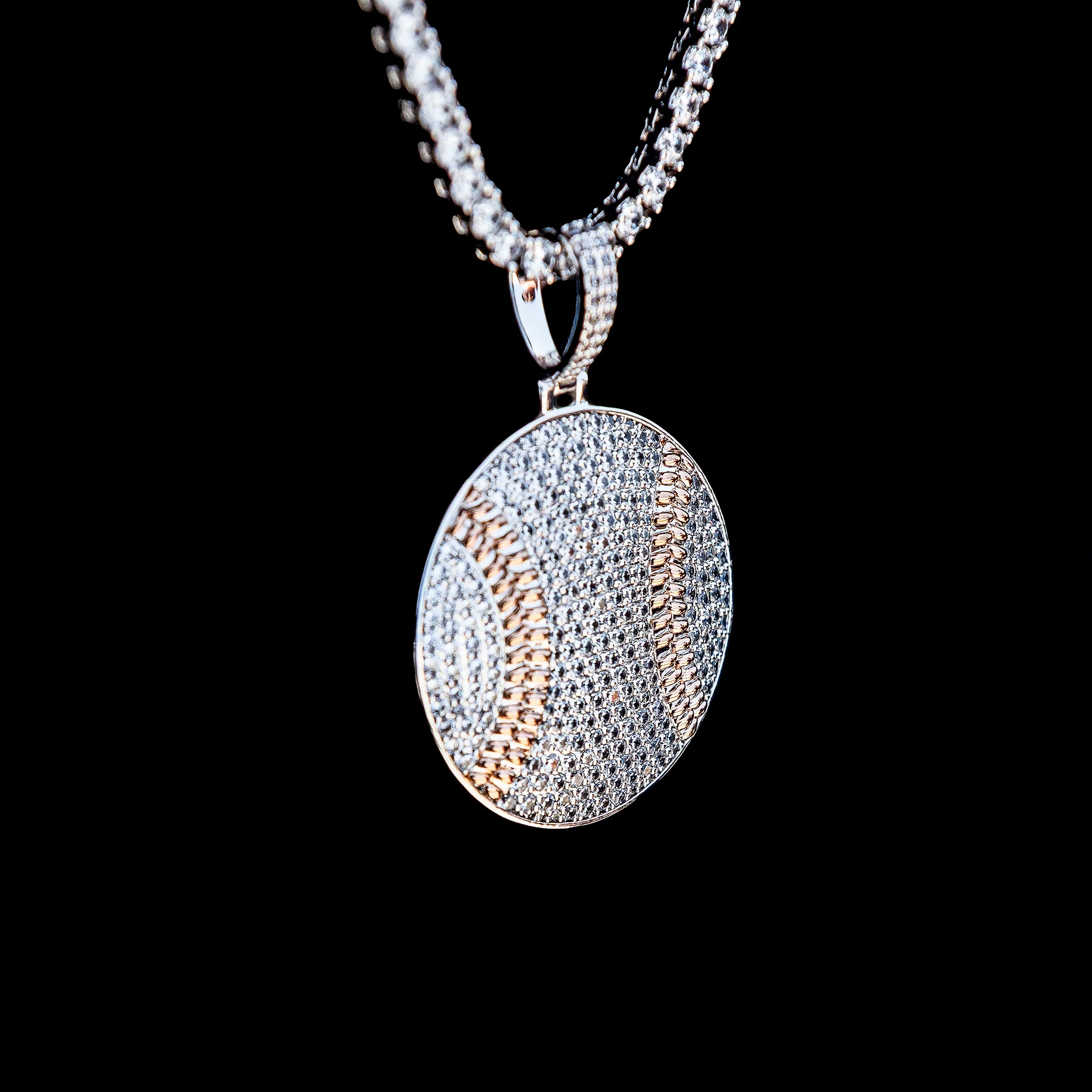 Pave Baseball Pendant in White Gold