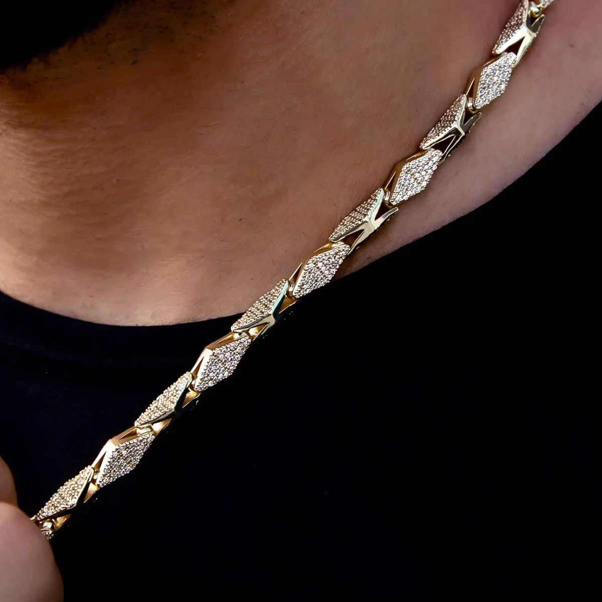 Iced Triangle Chain in Yellow Gold