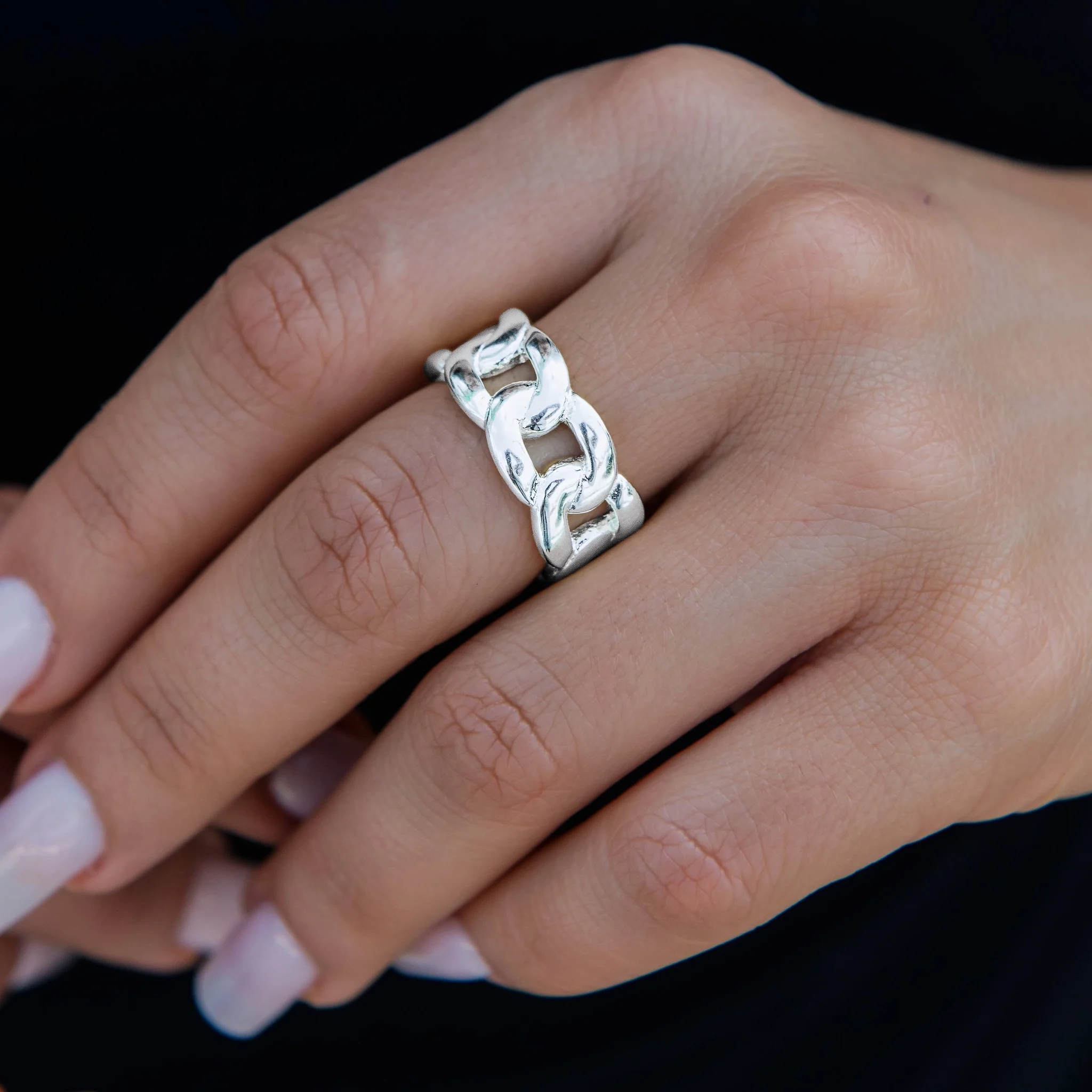 Cuban Band Ring in White Gold - 9mm