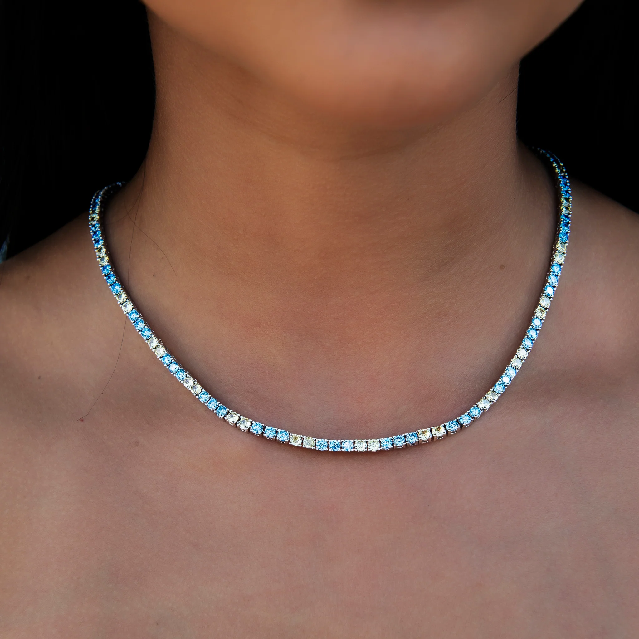3MM Diamond Tennis Necklace - Turquoise Yellow