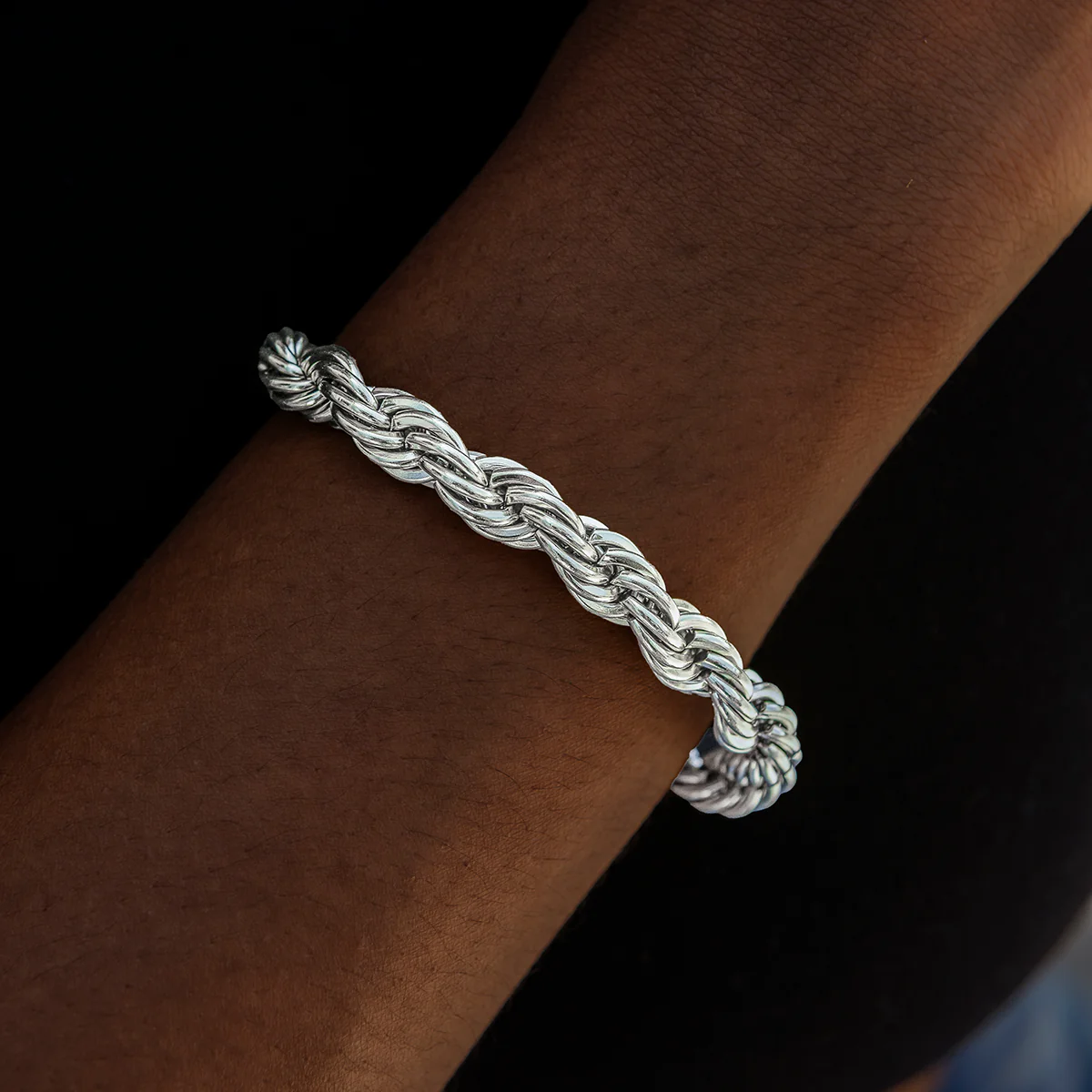 8MM Rope Chain Bracelet in White Gold