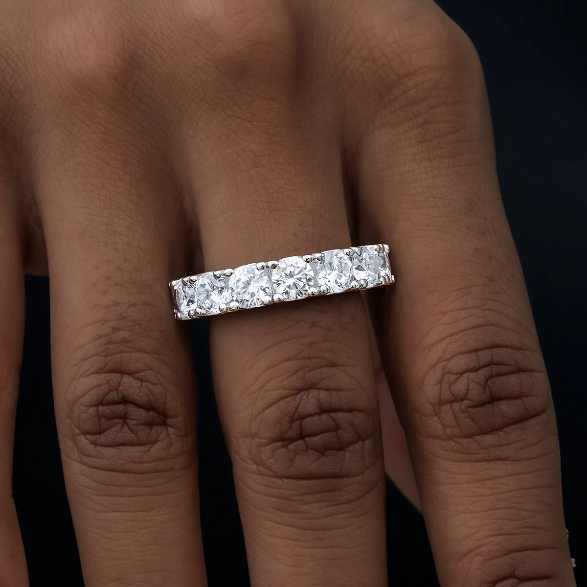 Women's Moissanite Diamond Band Ring in White Gold Vermeil - 5mm