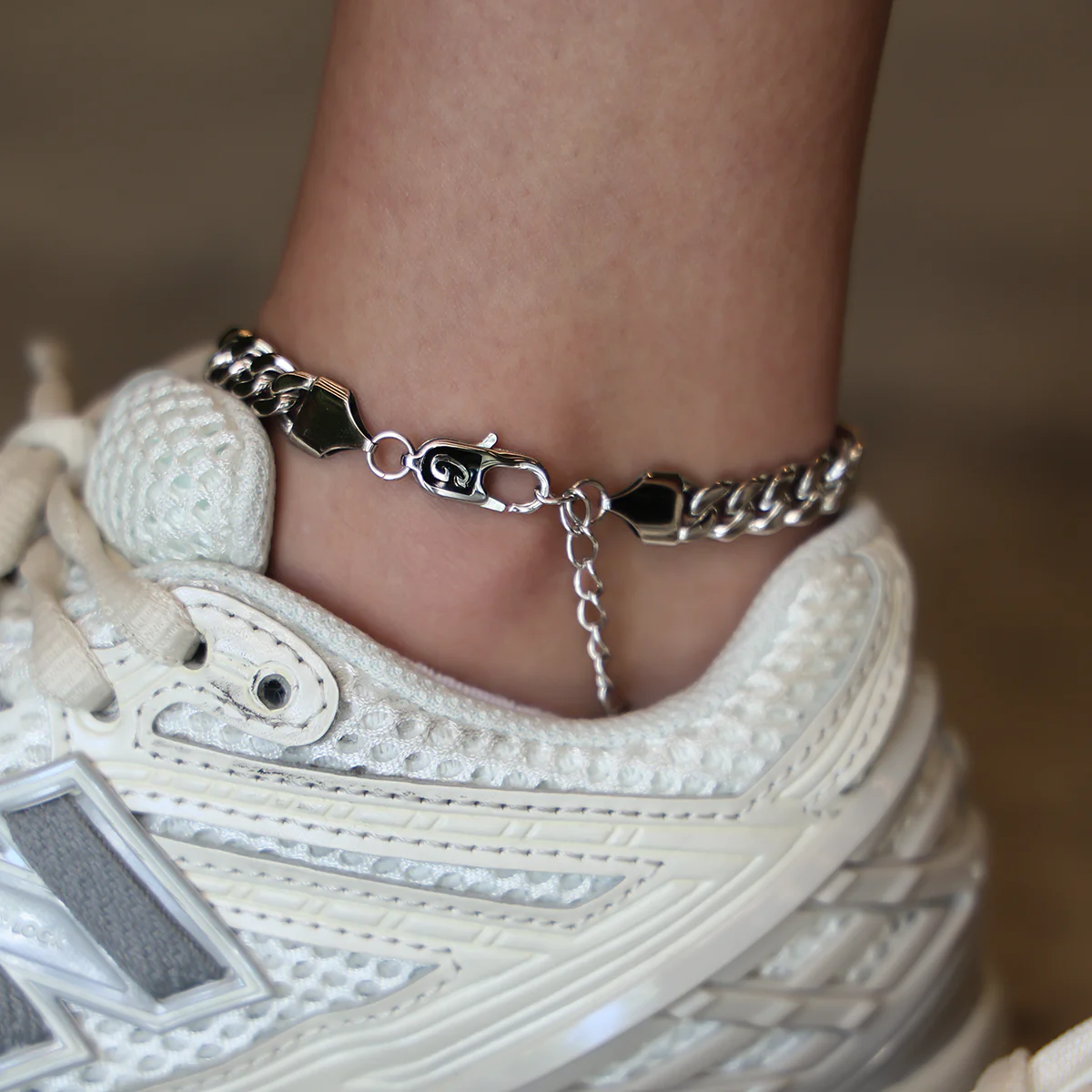 Miami Cuban Anklet in White Gold- 8mm