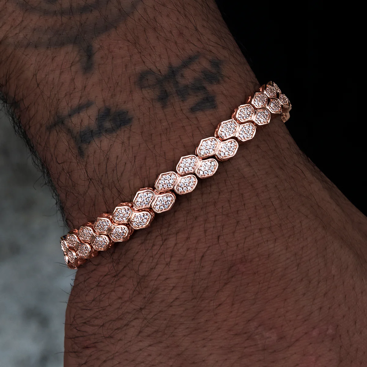 4mm Diamond Pave Flat Snake Link Bracelet - Rose Gold