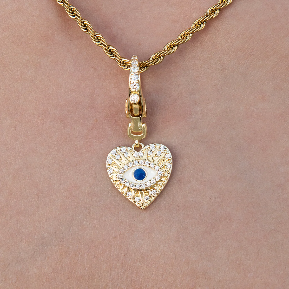 Evil Eye Coin Clip On Charm Pendant in Yellow Gold