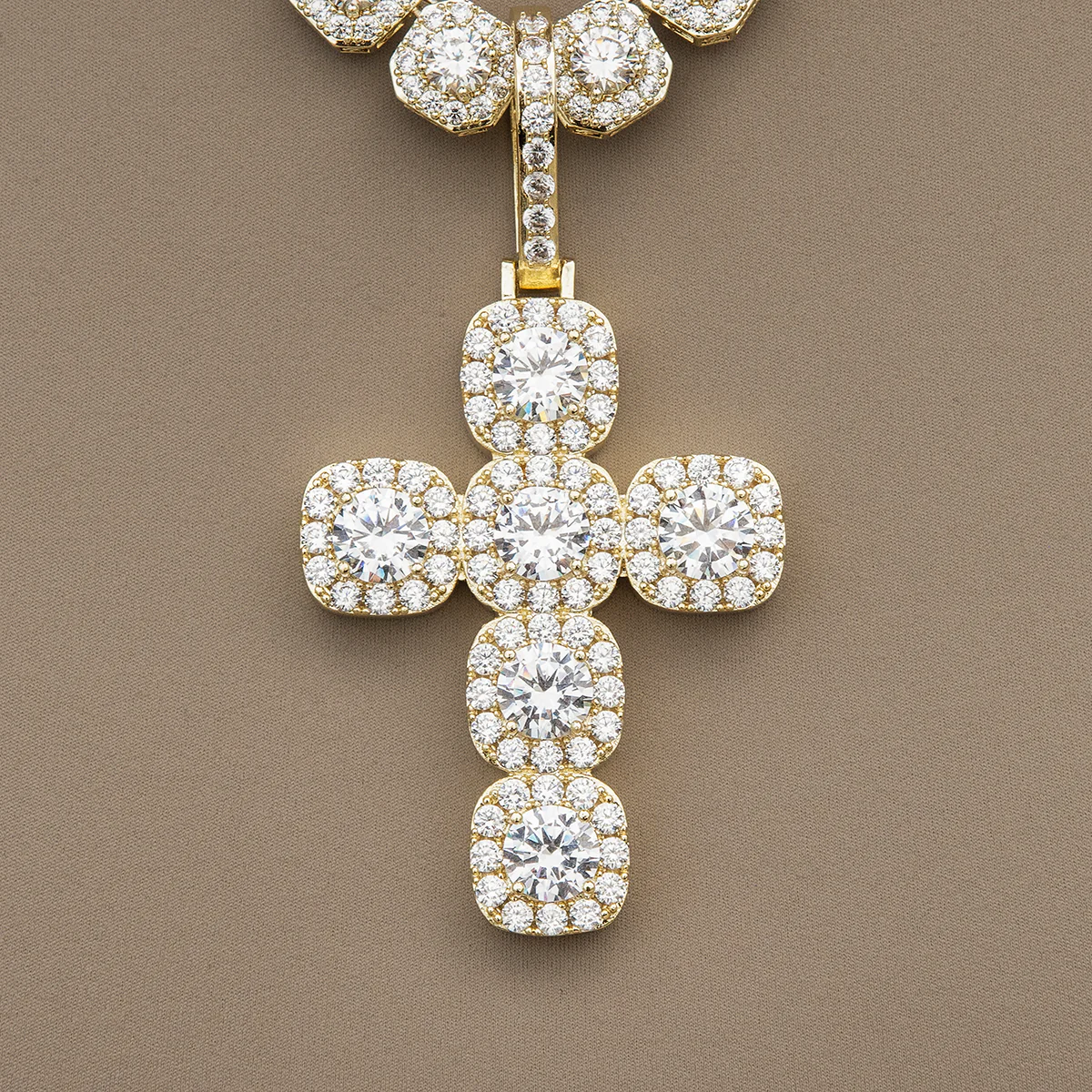 Cushion Cut Stone Cross Pendant in Yellow Gold
