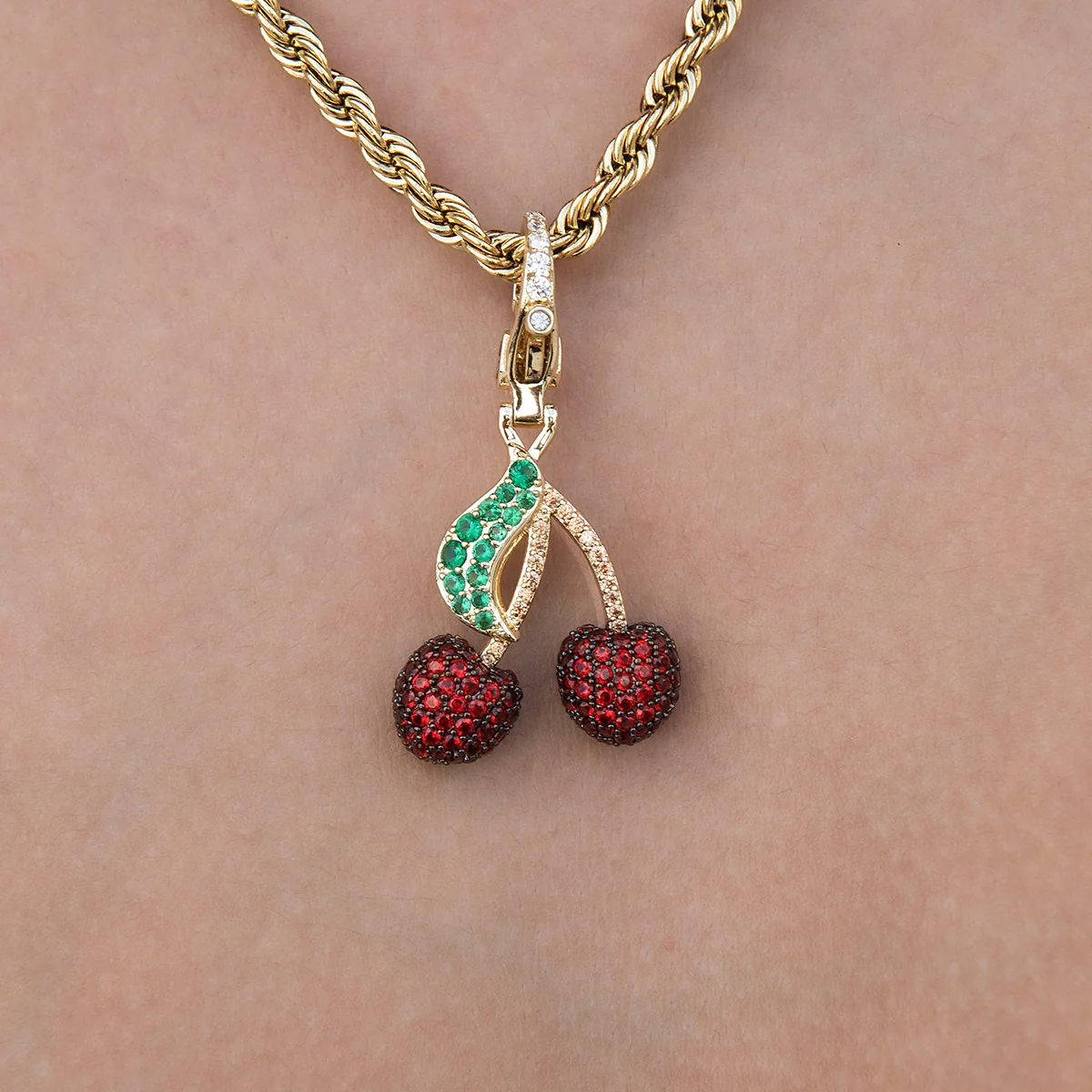 Cherry Clip On Charm Pendant in Yellow Gold