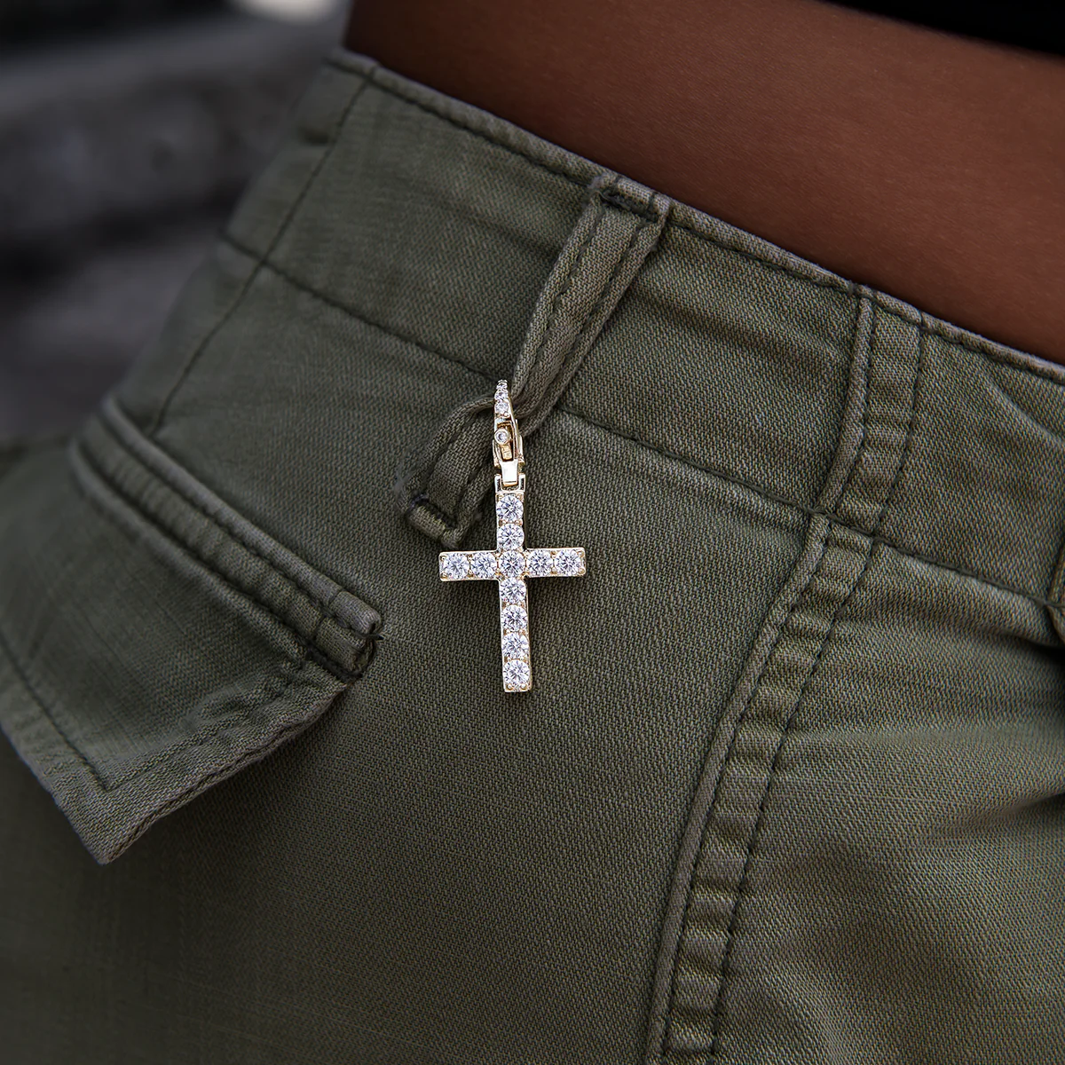 Diamond Cross Clip On Pendant - Yellow Gold