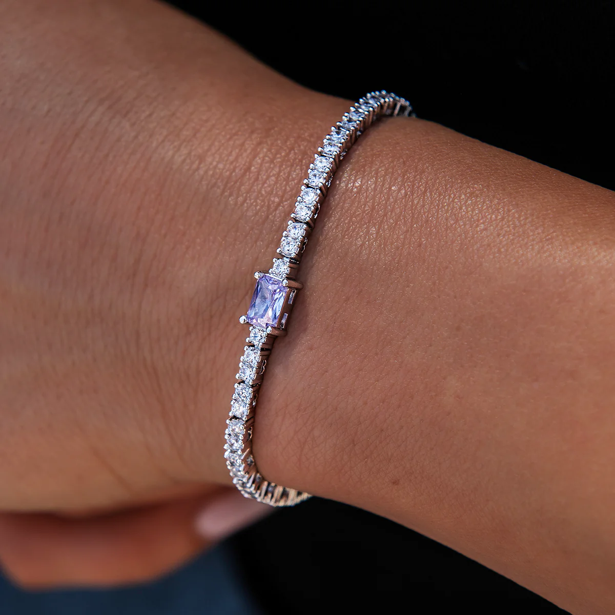 Purple Iced Rock Diamond Tennis Bracelet in White Gold
