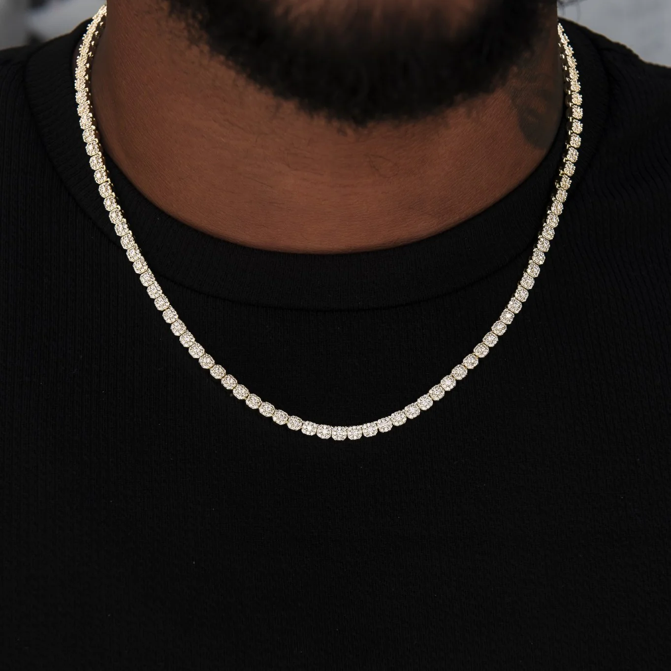 Iced Mini Clustered Tennis Chain in Yellow Gold