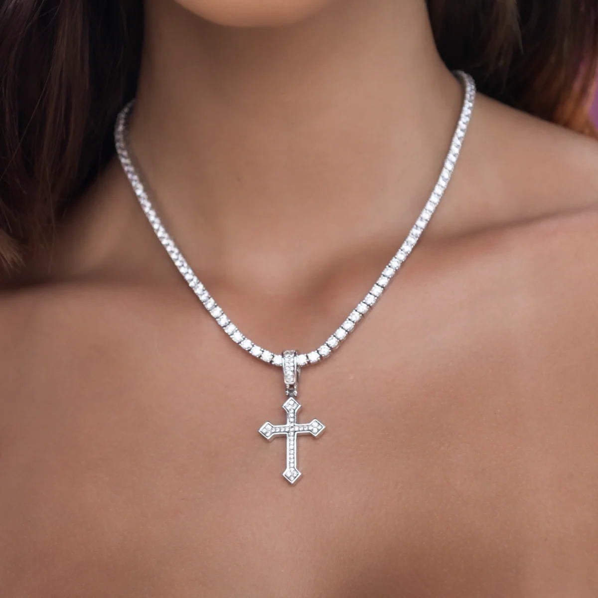 Iced Celtic Cross in White Gold