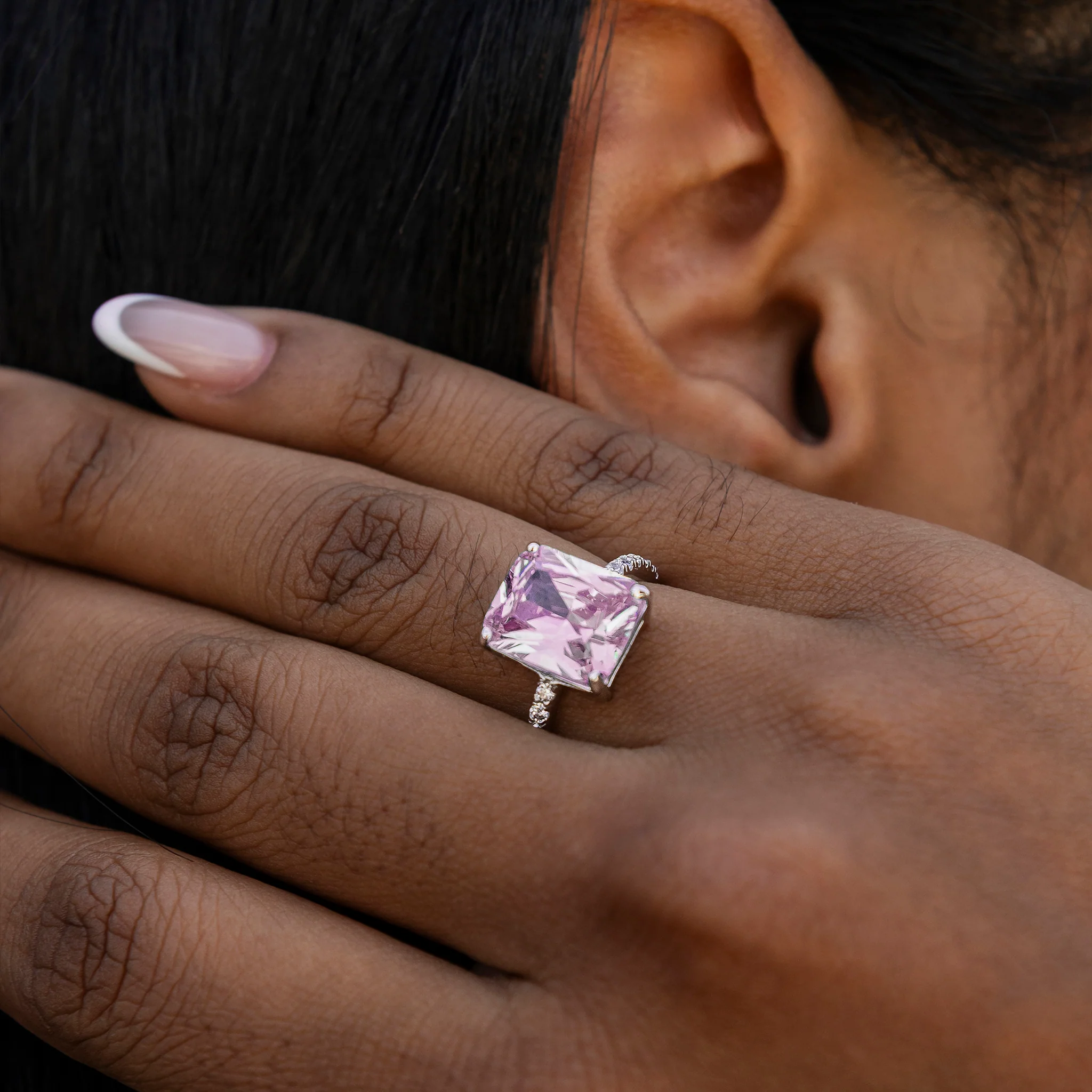 Pink Cocktail Ring in White Gold Vermeil