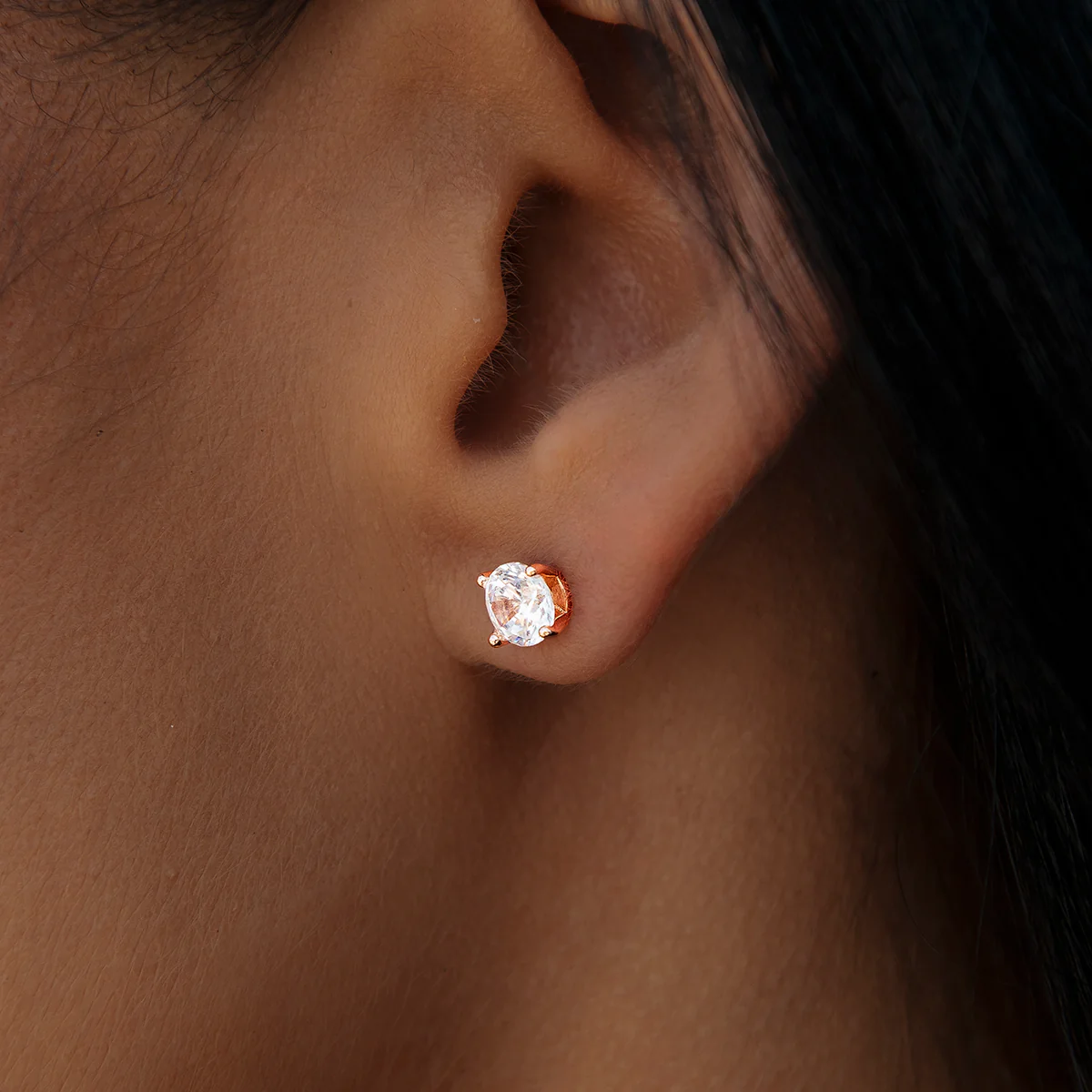 5MM Round Cut Diamond Stud Earrings - Rose Gold
