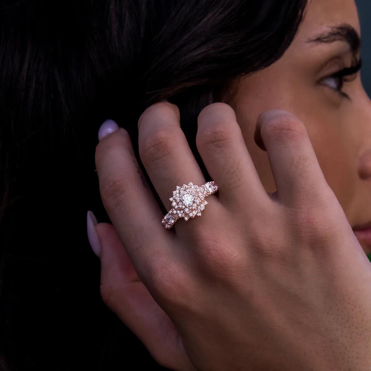 Diamond Rose Ring in Rose Gold Vermeil