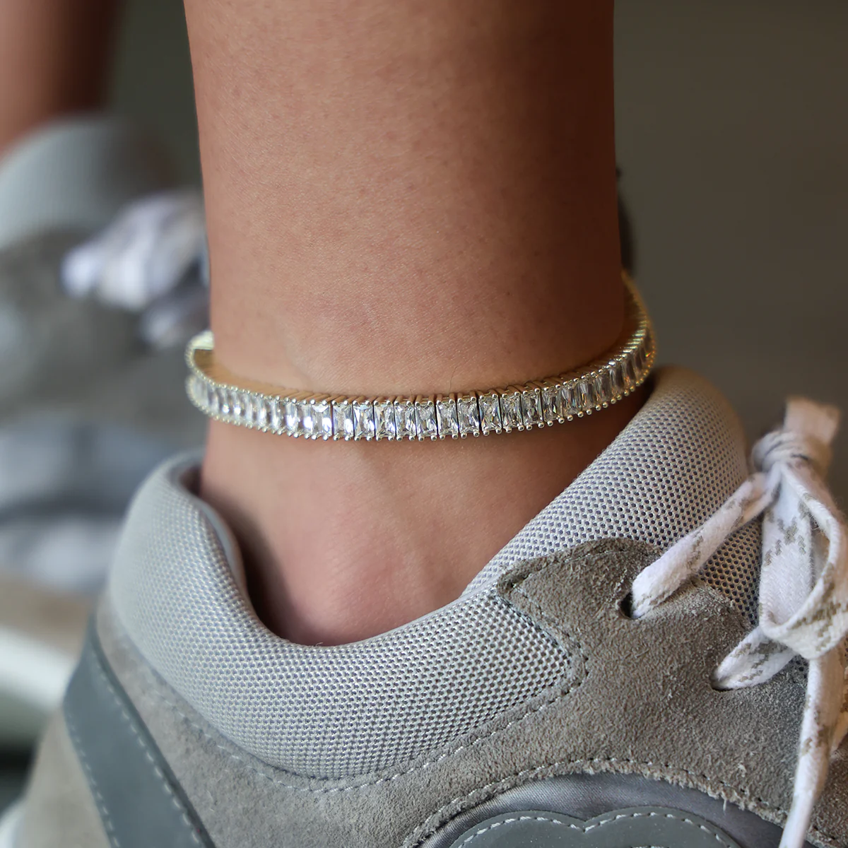 Diamond Baguette Tennis Anklet in Yellow Gold
