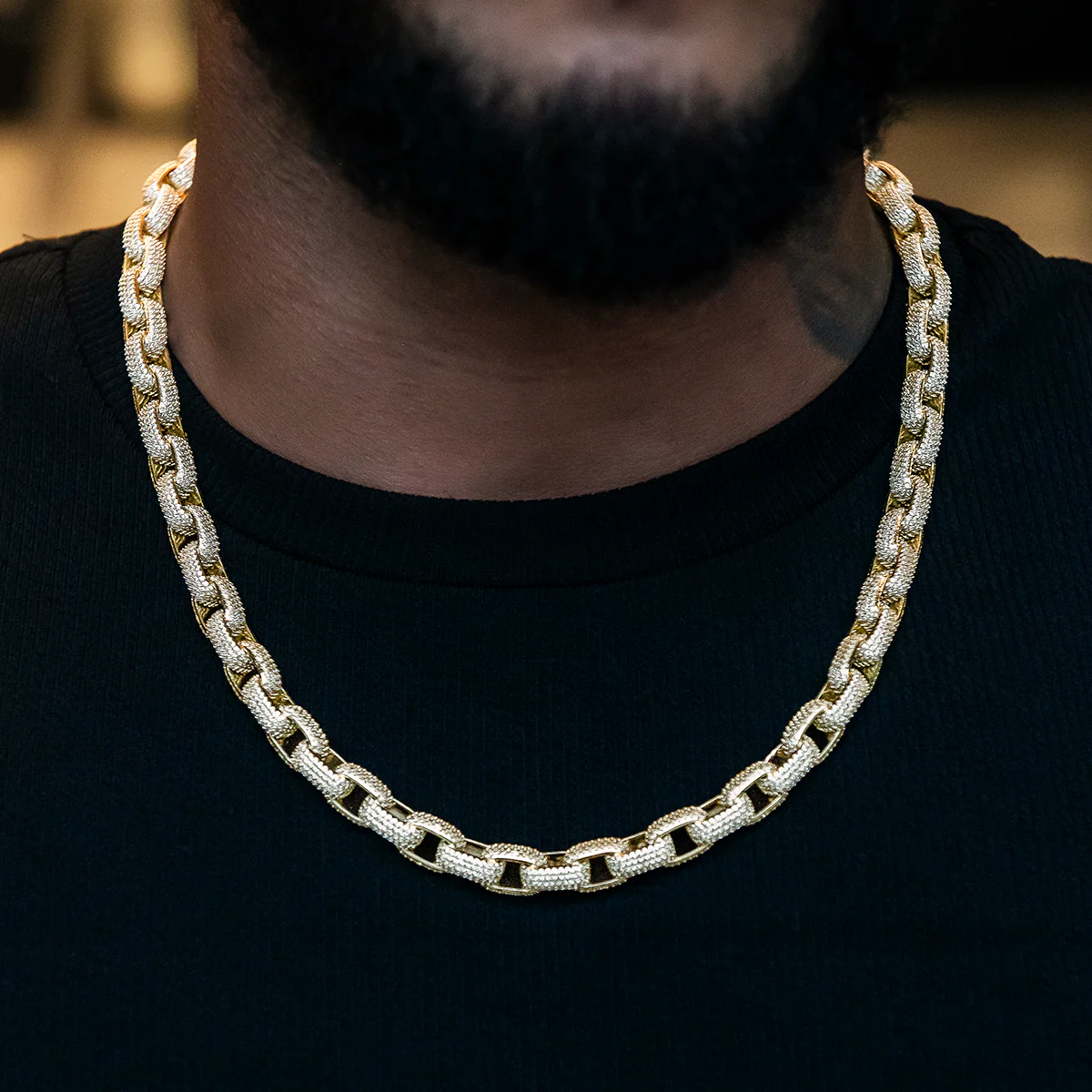 Diamond Box Link Chain in Yellow Gold- 9mm