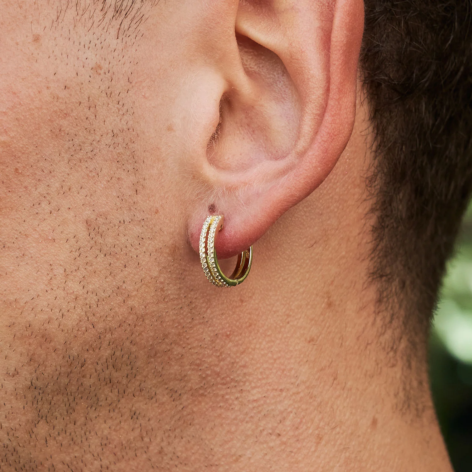 Split Iced Hoop Earrings in Yellow Gold