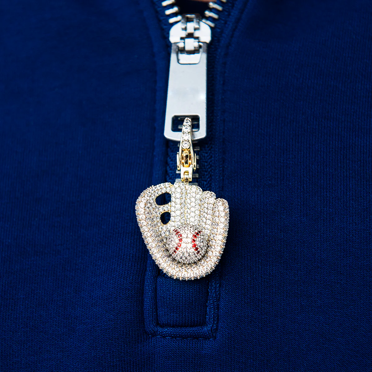 Iced Baseball Clip On Pendant in Yellow Gold