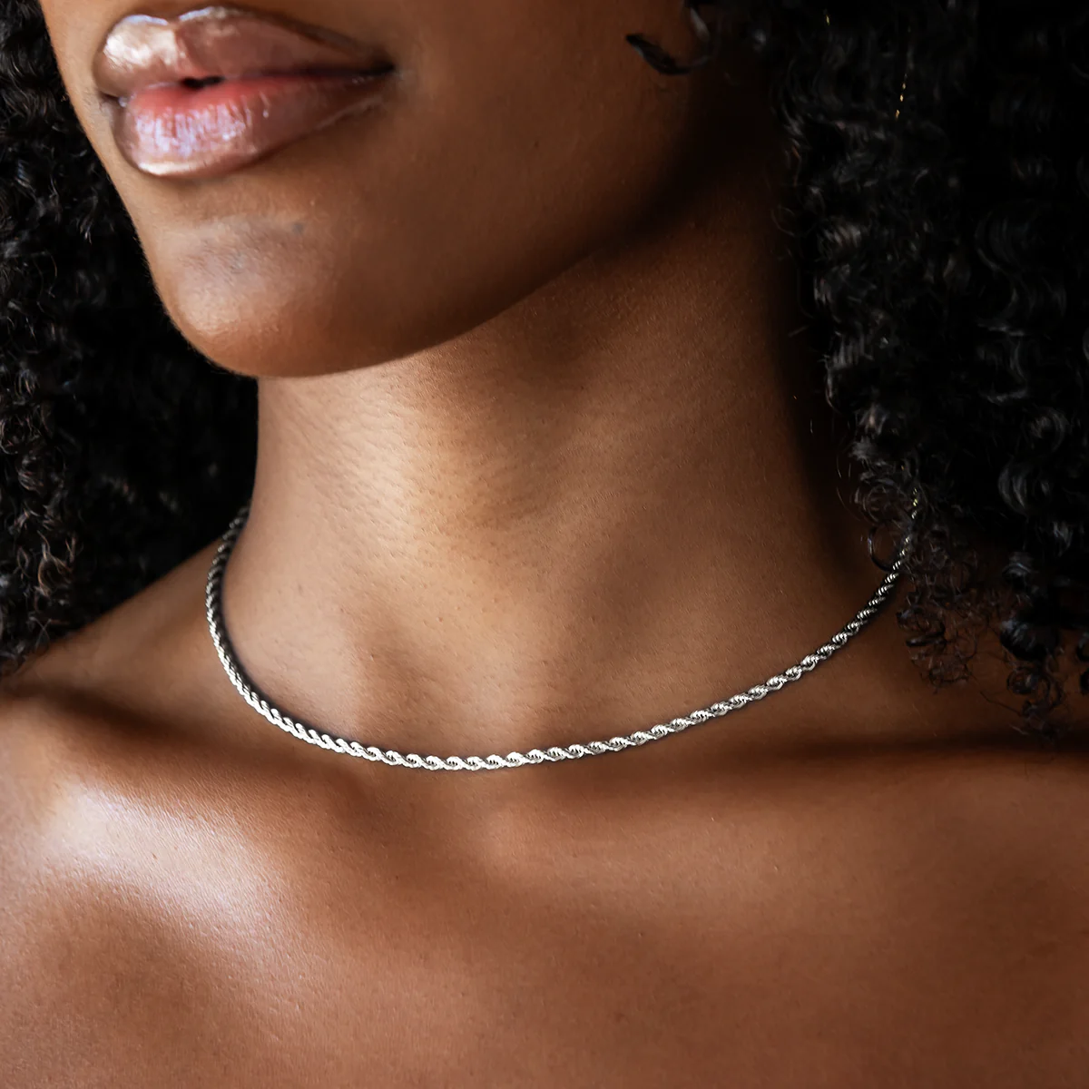 Rope Necklace + Bracelet Bundle in White Gold- 2mm