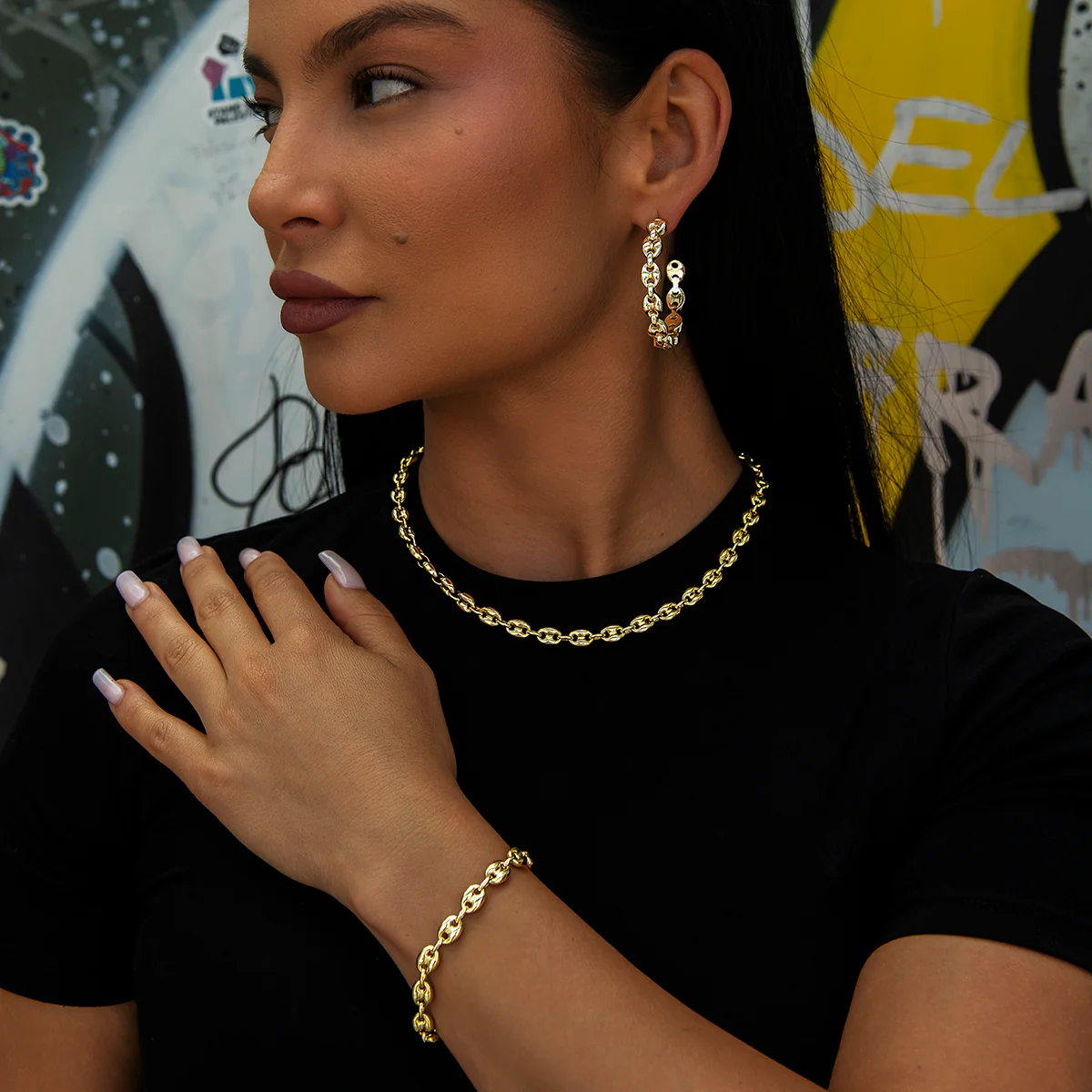 Valentina Necklace + Bracelet + Hoop Bundle in Yellow Gold