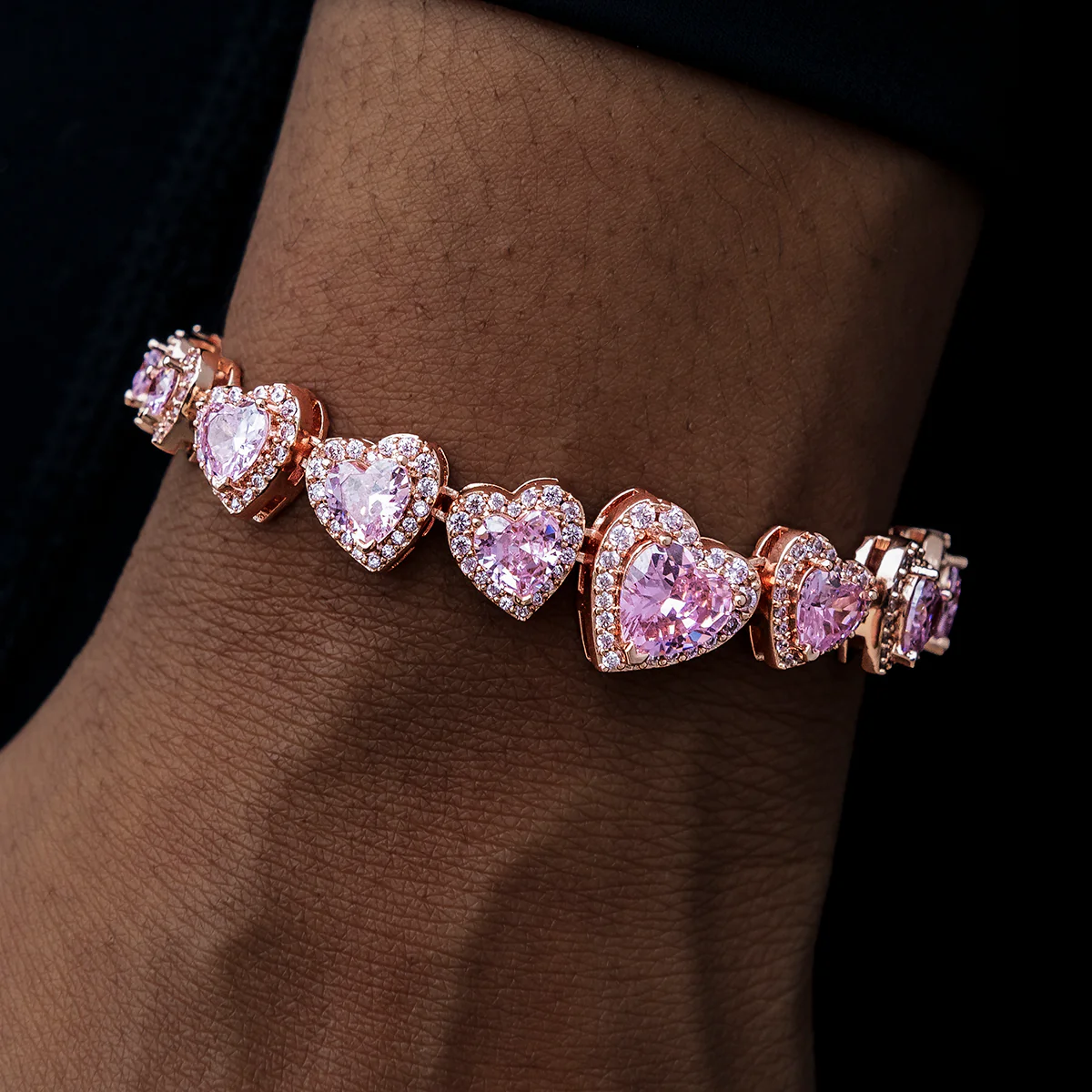 Diamond Pave Heart Cluster Bracelet - Rose Gold