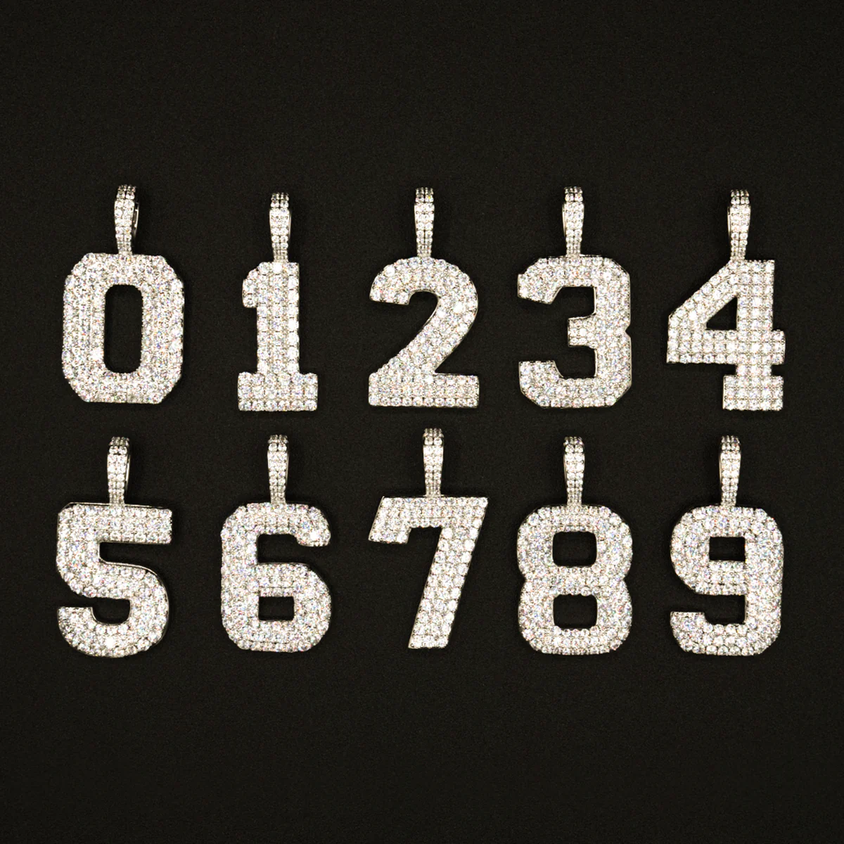 Pave Number Pendants in Yellow Gold