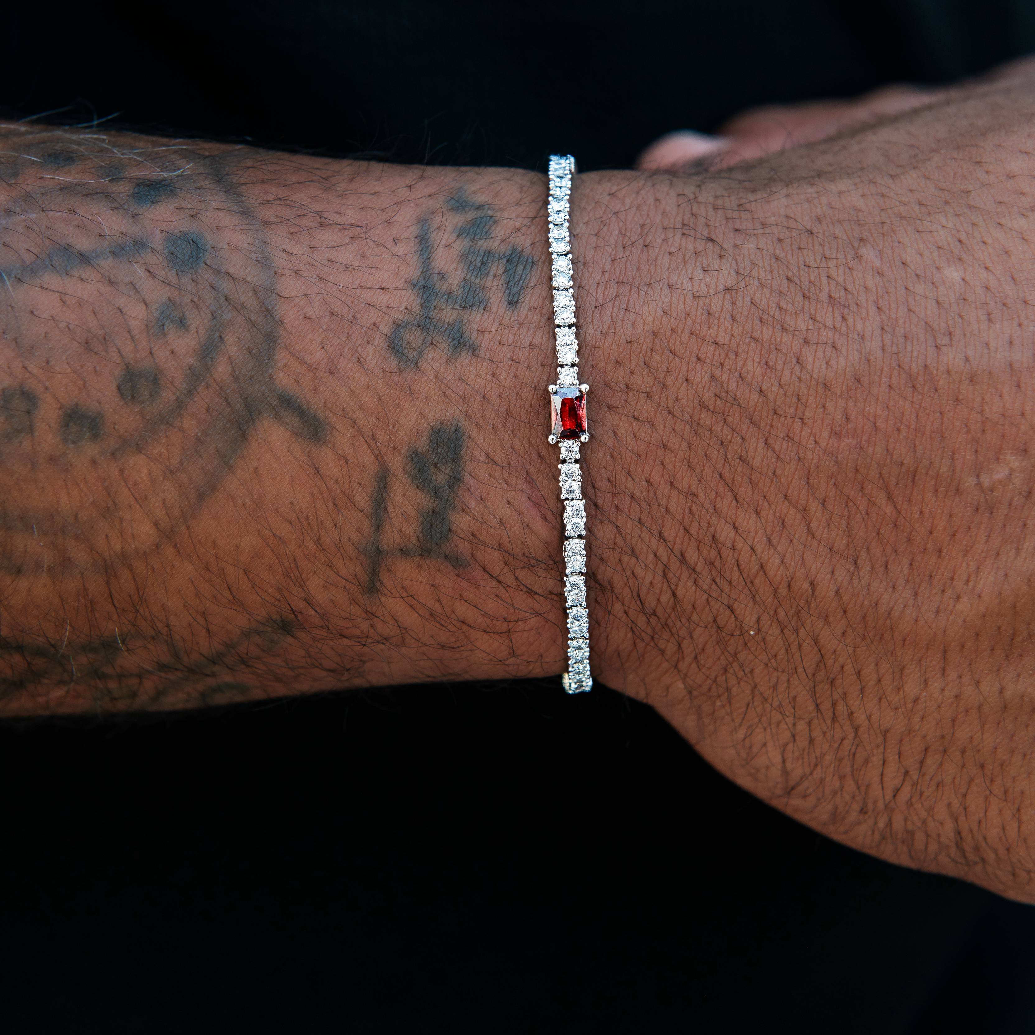 2MM Dark Garnet Iced Rock Diamond Tennis Bracelet in White Gold