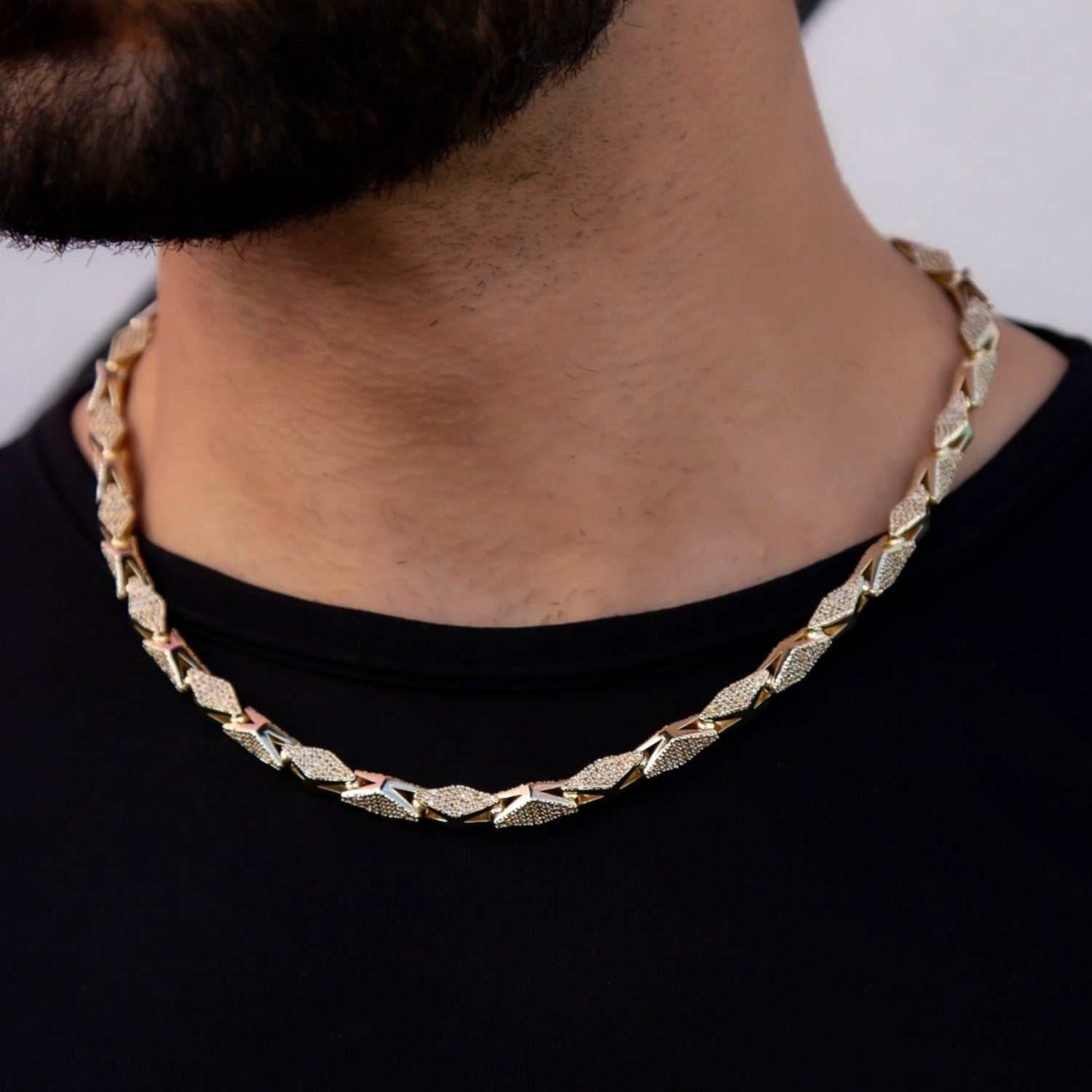 Iced Triangle Chain in Yellow Gold
