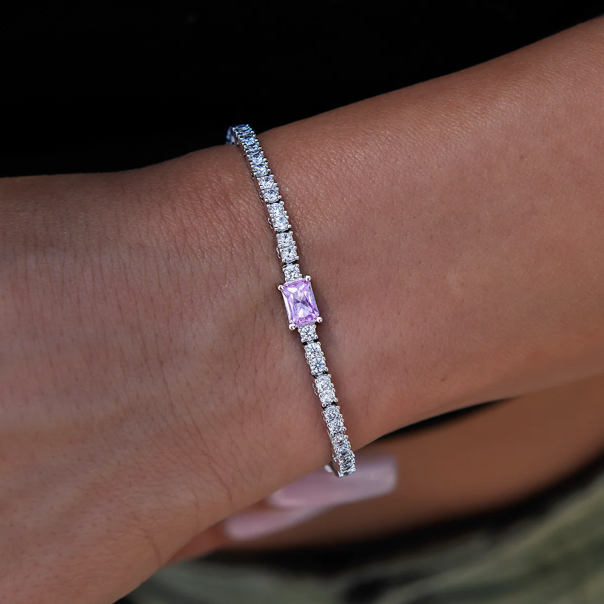 Pink Iced Rock Diamond Tennis Bracelet + Pink Cocktail Ring in White Gold