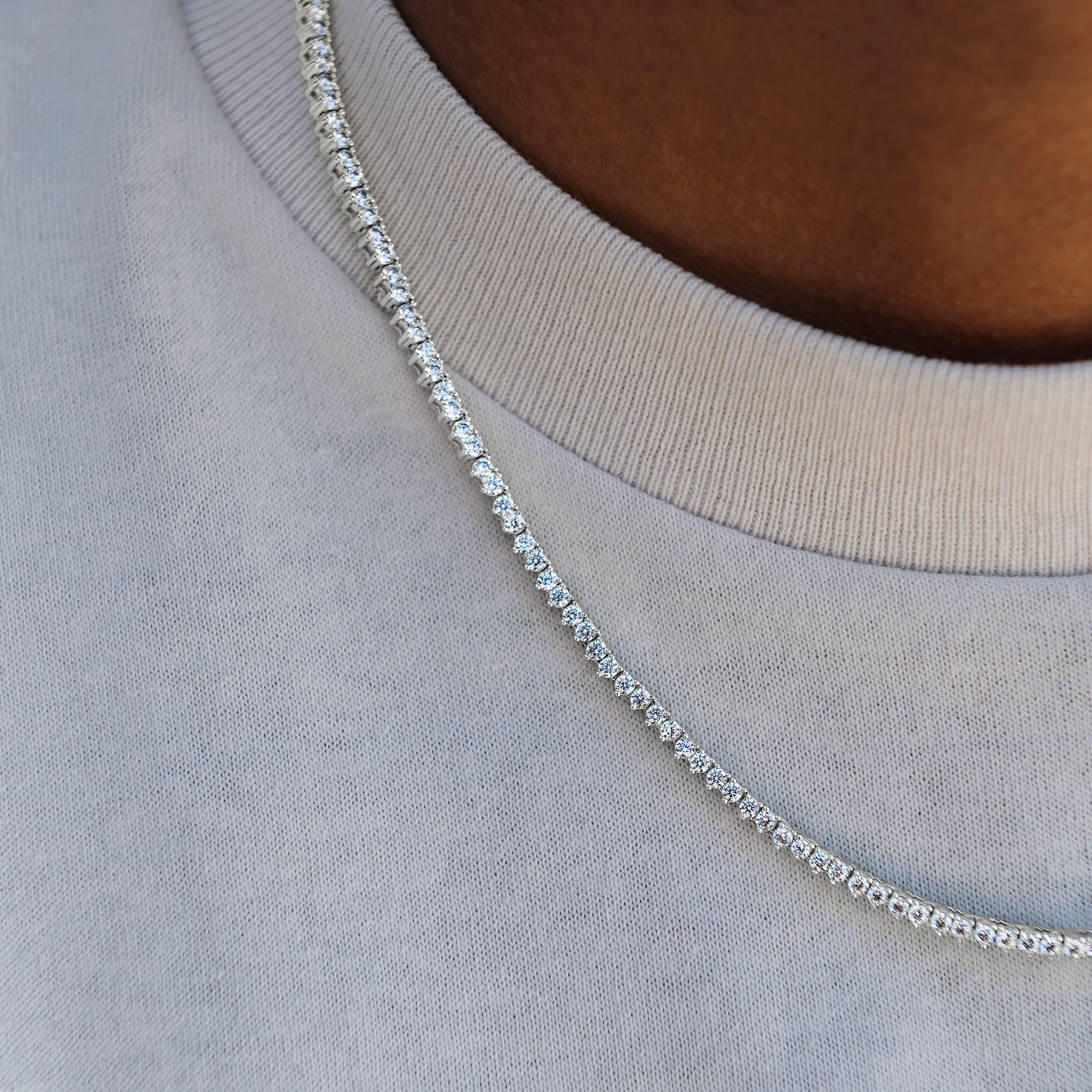 3 Prong Tennis Chain in White Gold -2mm