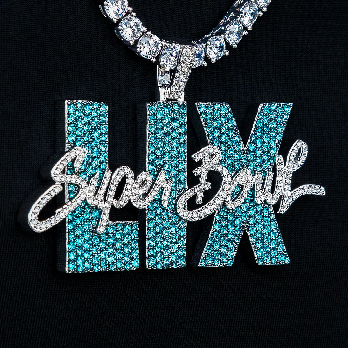 Super Bowl LIX Official NFL Green Wordmark Pendant in White Gold