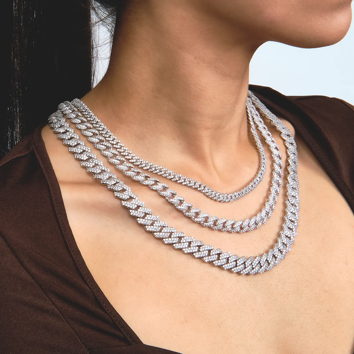 Diamond Cuban Necklaces Bundle in White Gold