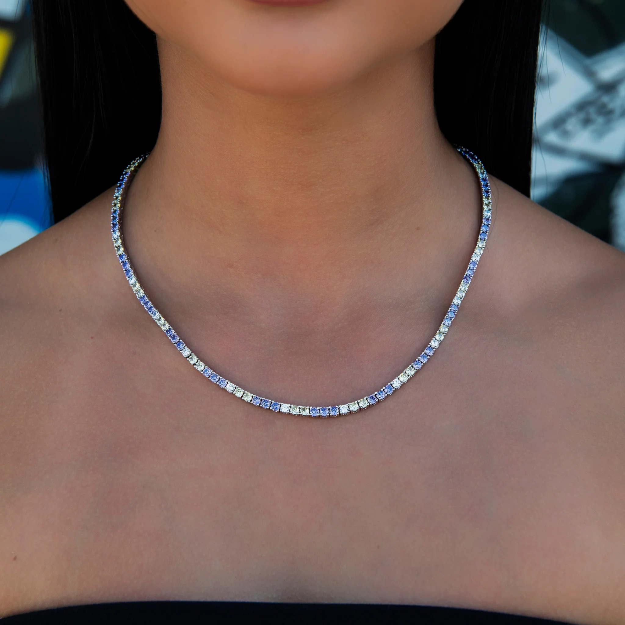 3MM Diamond Tennis Necklace - Purple Yellow White
