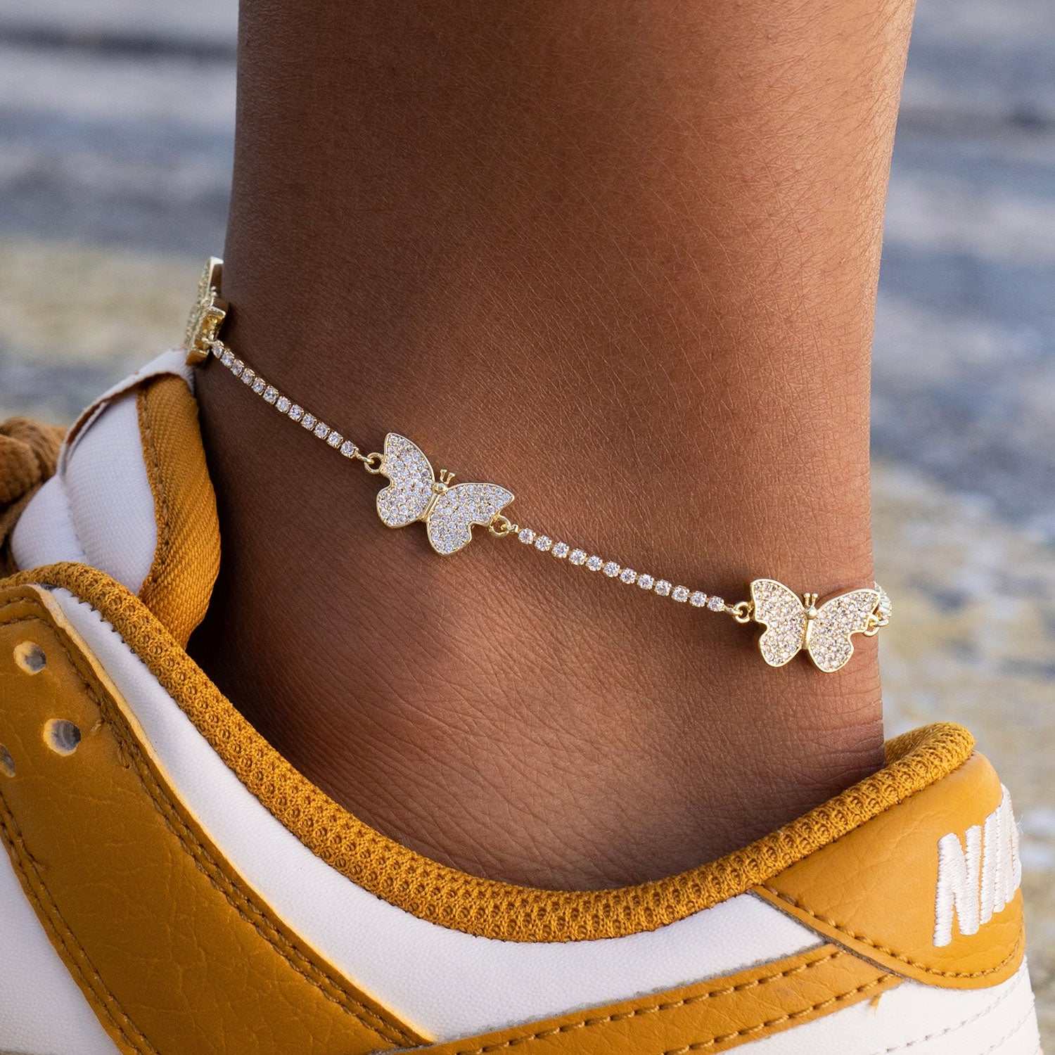 Micro Butterfly Necklace + Anklet Bundle- Yellow Gold