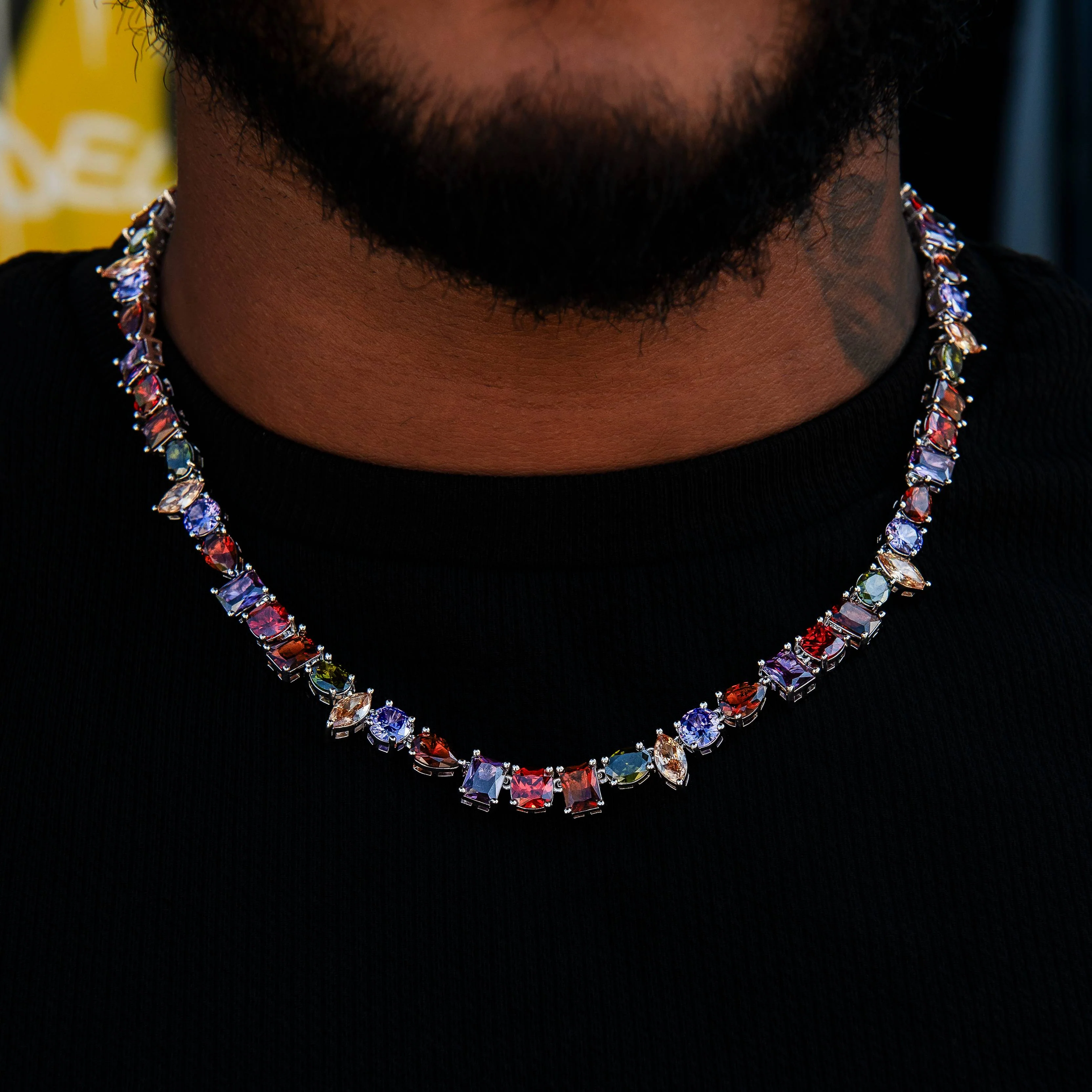 Floating Orange Mulicolor Stone Necklace in White Gold