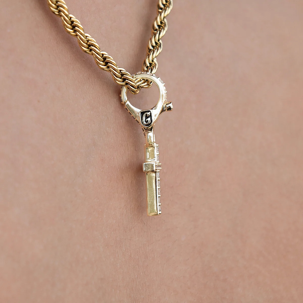 Iced Micro Cross Clip On Charm Pendant in Yellow Gold