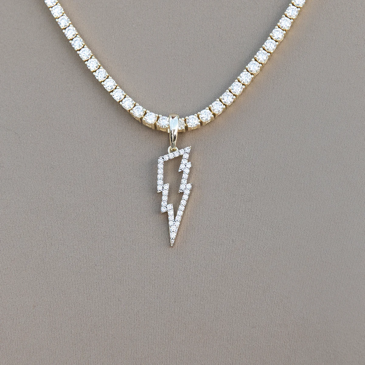 Women's Moissanite Diamond Micro Lightning Bolt Pendant in Yellow Gold Vermeil