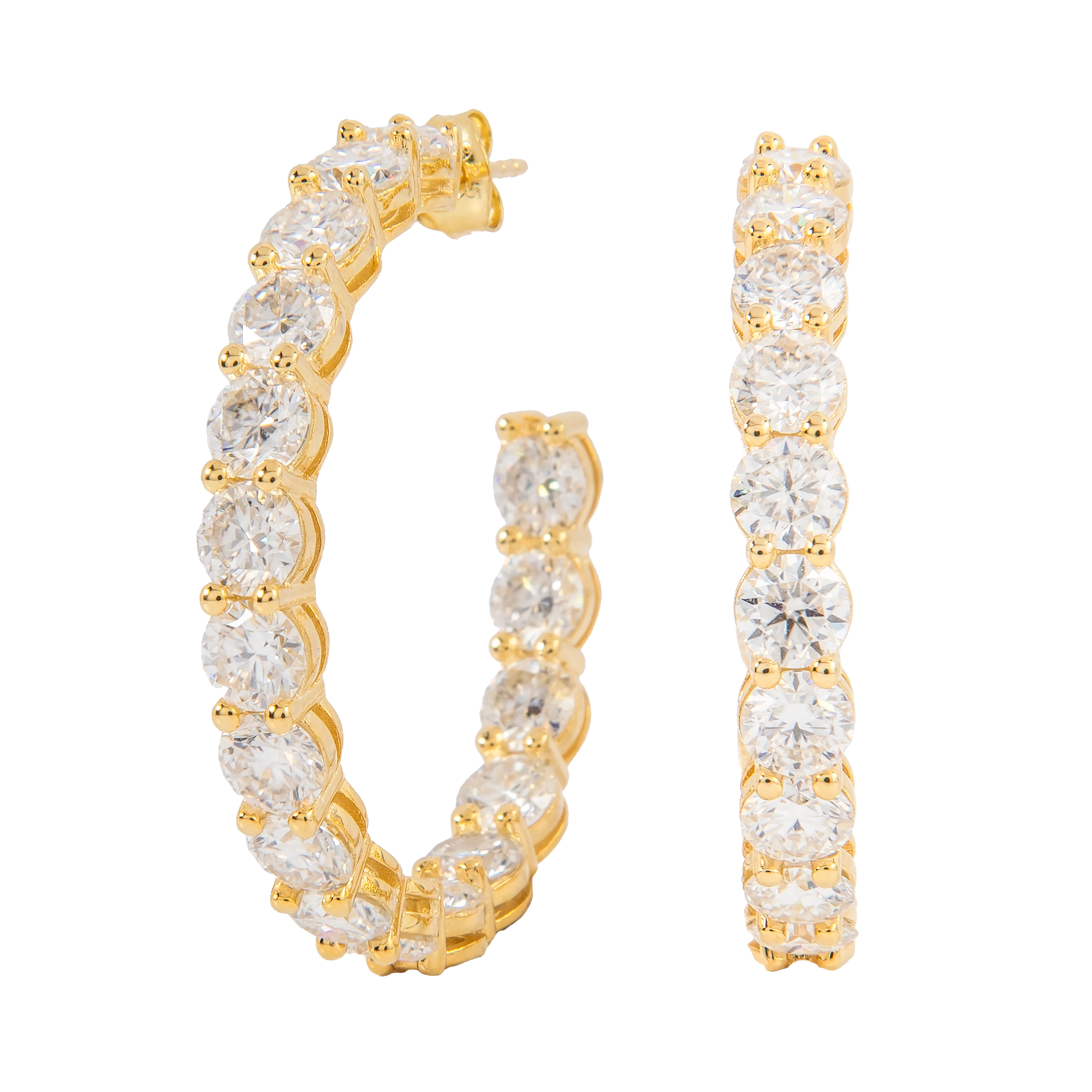 Women's 4MM Moissanite Eternity Hoop Earrings in Yellow Gold Vermeil
