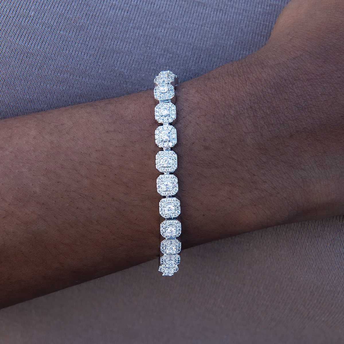 Women's 6MM Clustered Moissanite Tennis Bracelet in White Gold Vermeil
