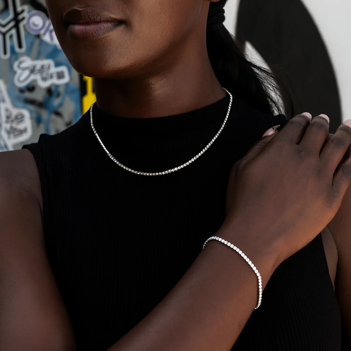 Micro Tennis Necklace + Bracelet Bundle in White Gold