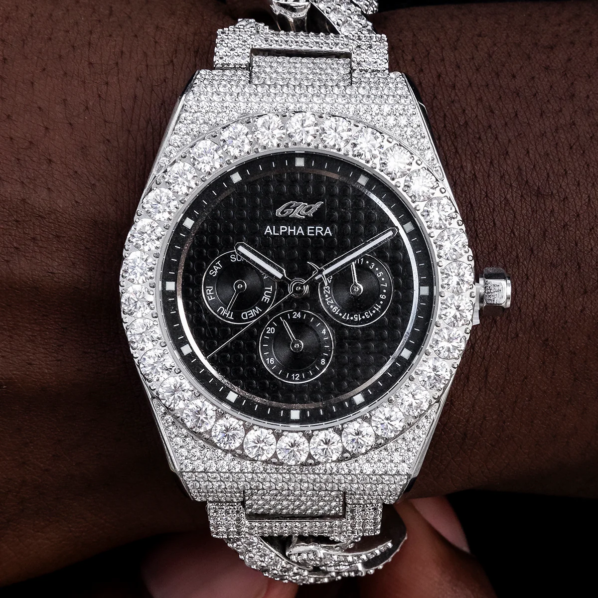 42MM Fully Iced Alpha Era® w/Diamond Prong Link Band