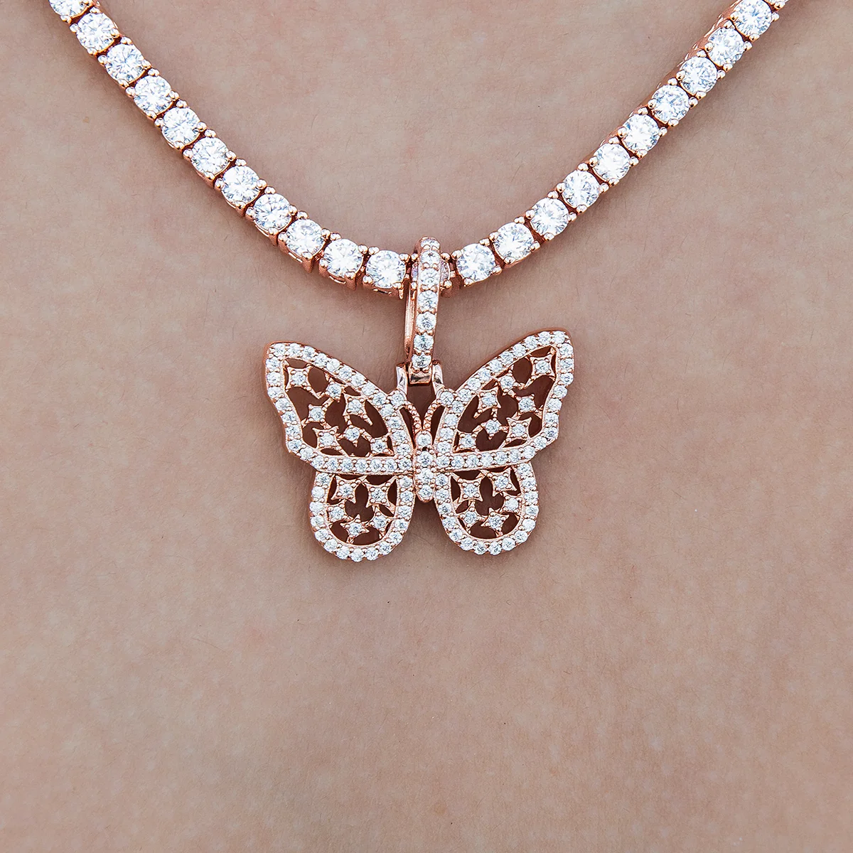 Women's Moissanite Small Butterfly Pendant in Rose Gold Vermeil